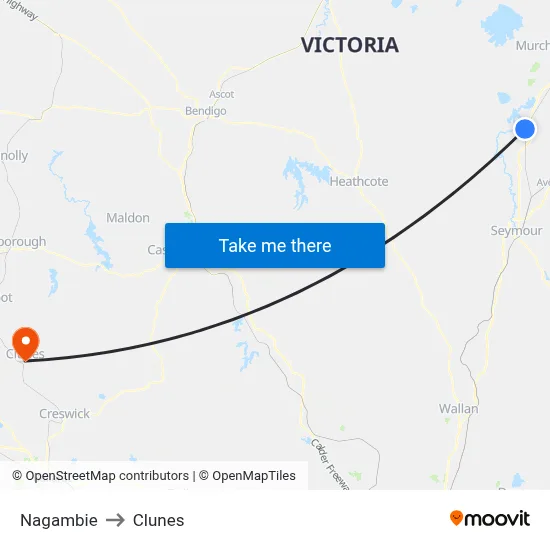 Nagambie to Clunes map