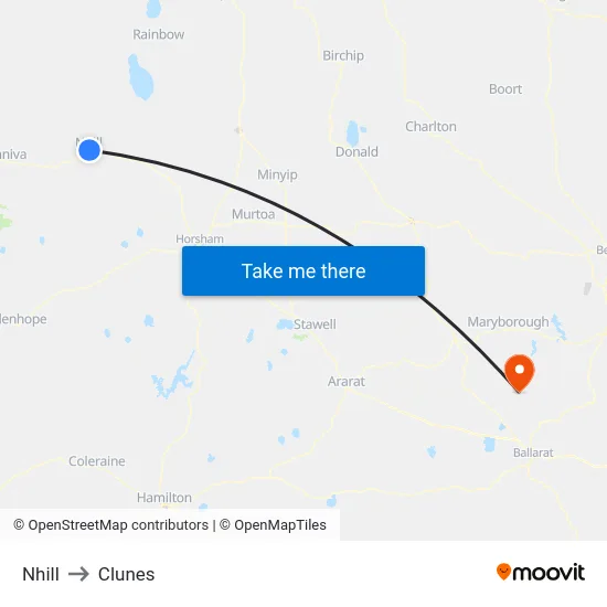 Nhill to Clunes map