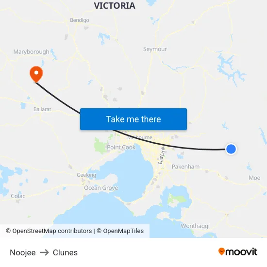 Noojee to Clunes map