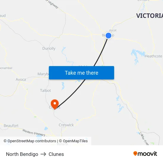 North Bendigo to Clunes map