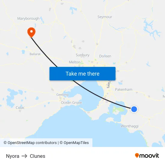 Nyora to Clunes map