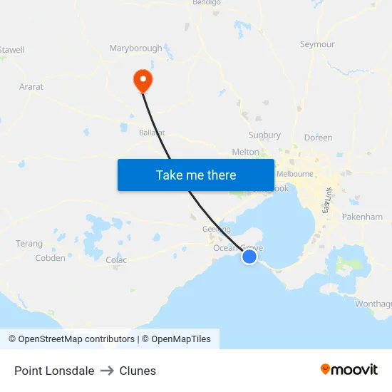Point Lonsdale to Clunes map