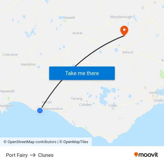 Port Fairy to Clunes map