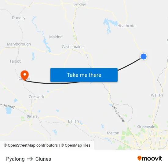 Pyalong to Clunes map