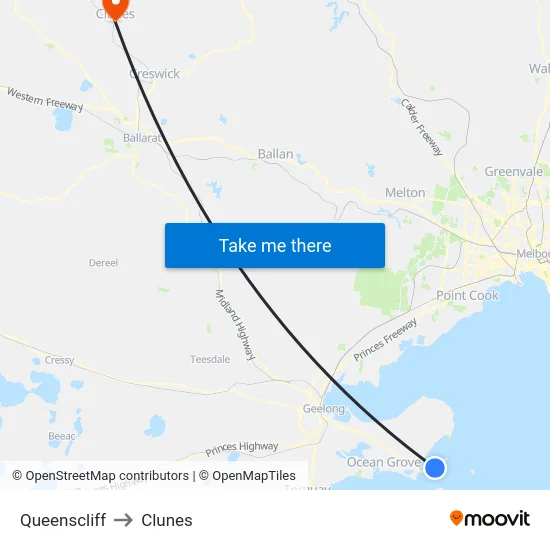 Queenscliff to Clunes map