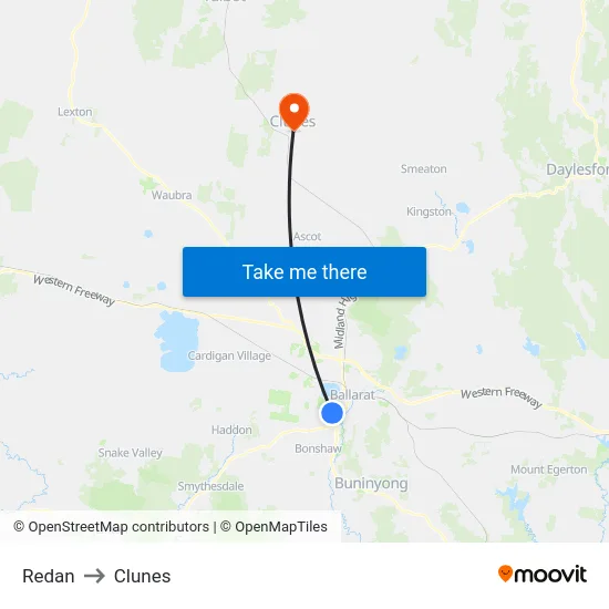 Redan to Clunes map