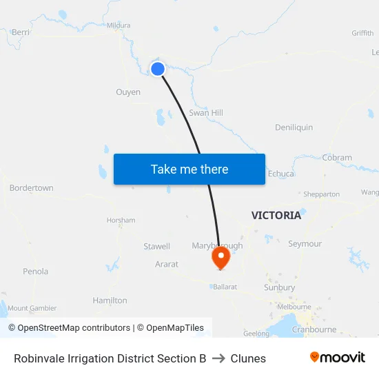 Robinvale Irrigation District Section B to Clunes map