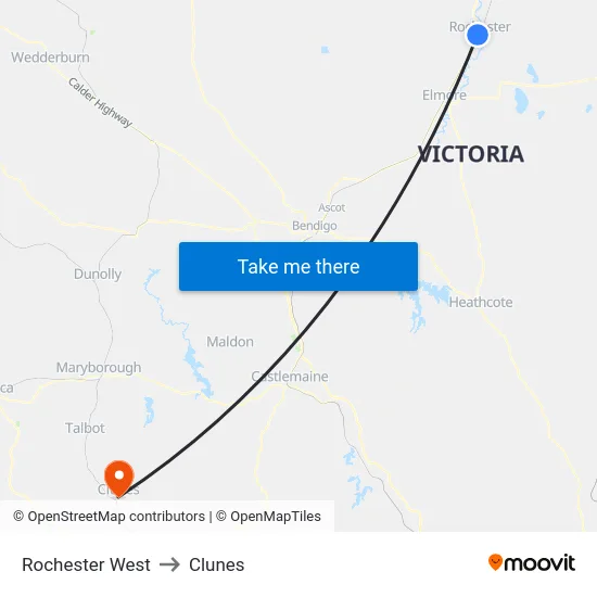 Rochester West to Clunes map