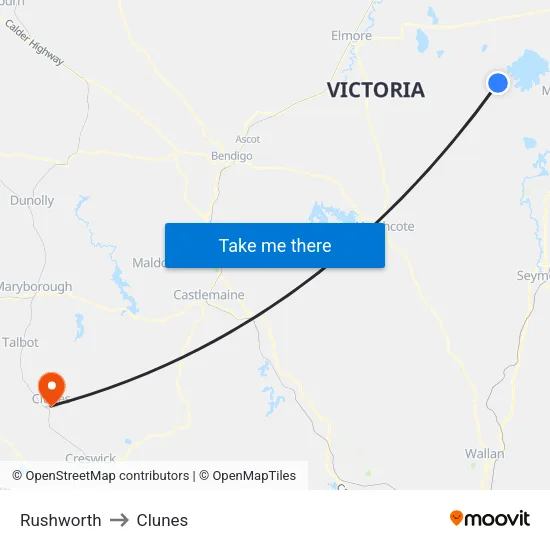 Rushworth to Clunes map