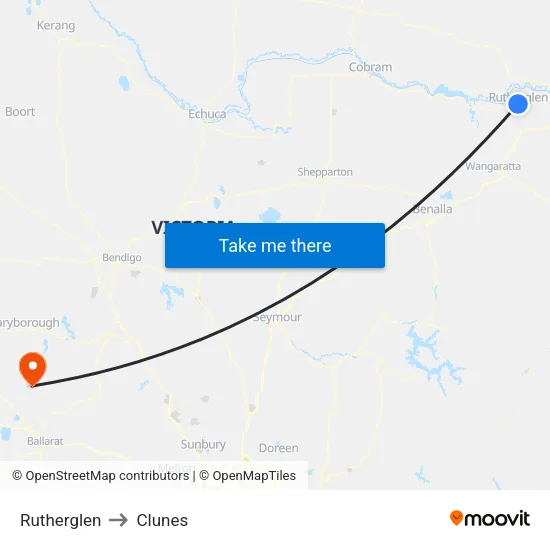 Rutherglen to Clunes map