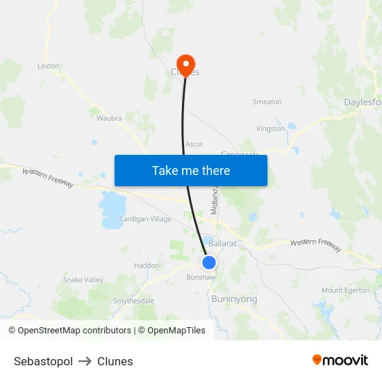 Sebastopol to Clunes map
