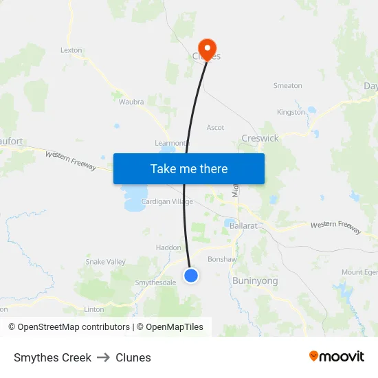 Smythes Creek to Clunes map
