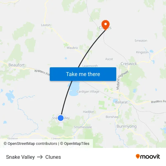 Snake Valley to Clunes map