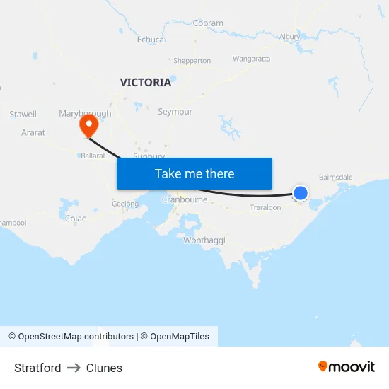 Stratford to Clunes map