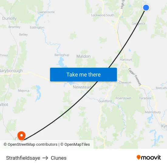 Strathfieldsaye to Clunes map