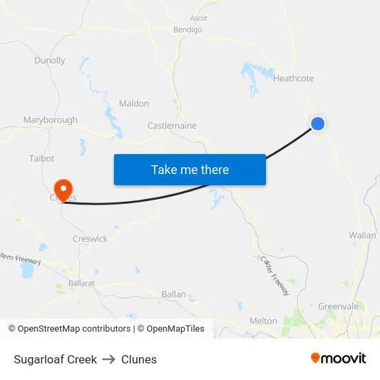 Sugarloaf Creek to Clunes map