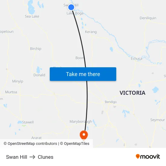 Swan Hill to Clunes map