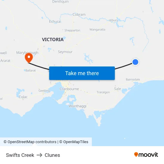 Swifts Creek to Clunes map