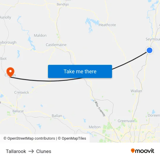 Tallarook to Clunes map