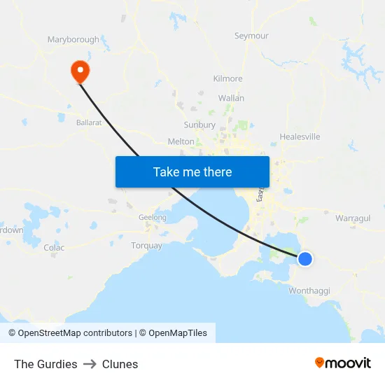 The Gurdies to Clunes map