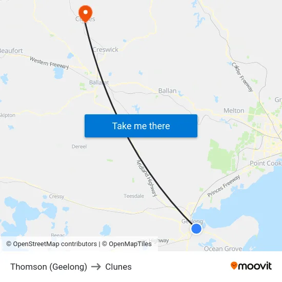 Thomson (Geelong) to Clunes map