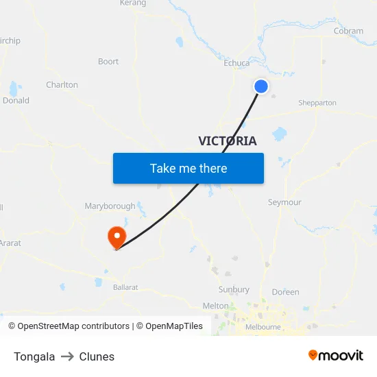 Tongala to Clunes map