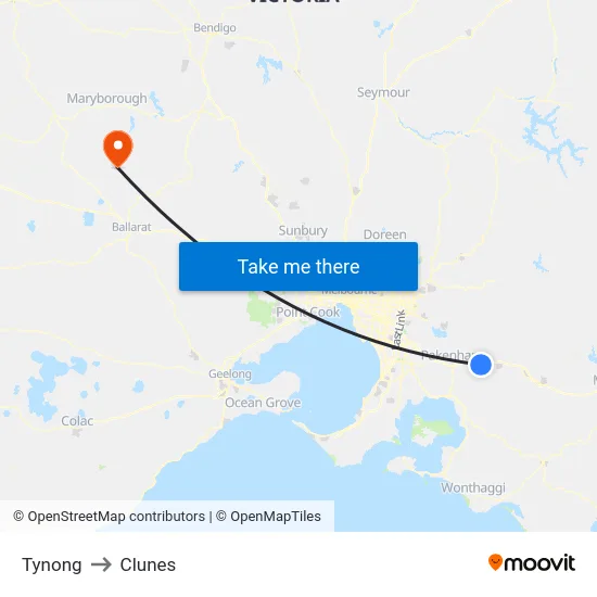 Tynong to Clunes map