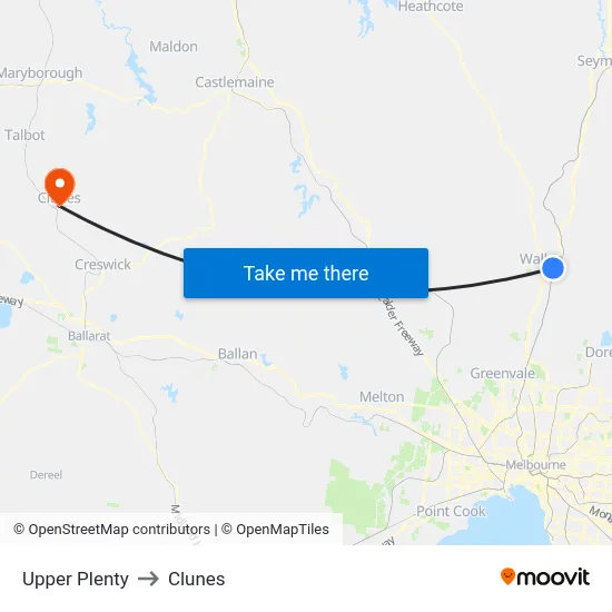 Upper Plenty to Clunes map