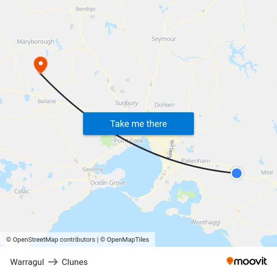 Warragul to Clunes map