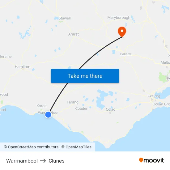 Warrnambool to Clunes map