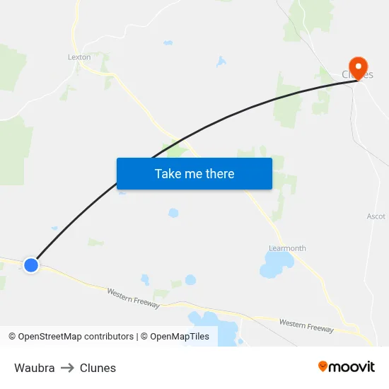 Waubra to Clunes map