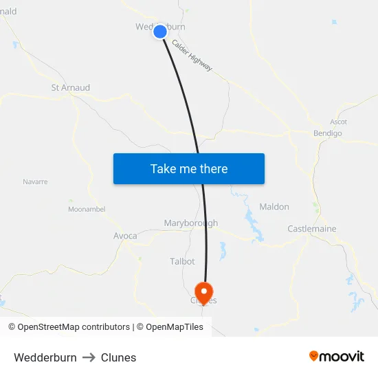 Wedderburn to Clunes map