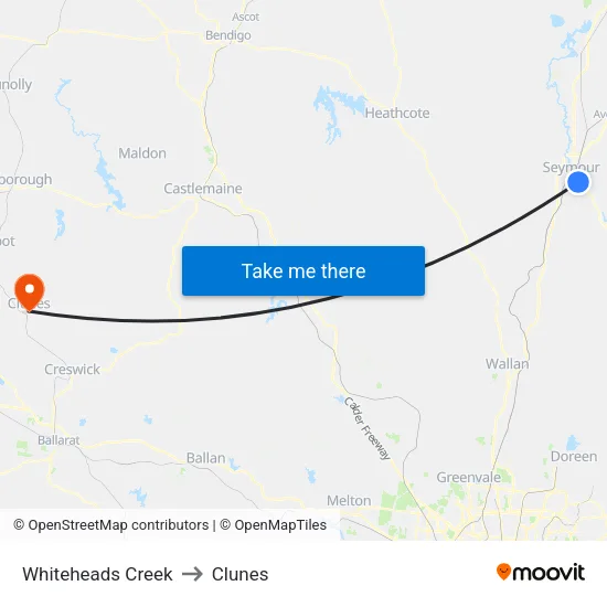Whiteheads Creek to Clunes map