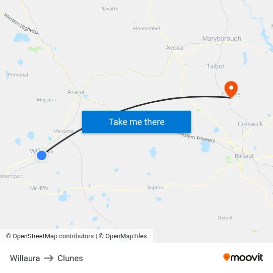 Willaura to Clunes map
