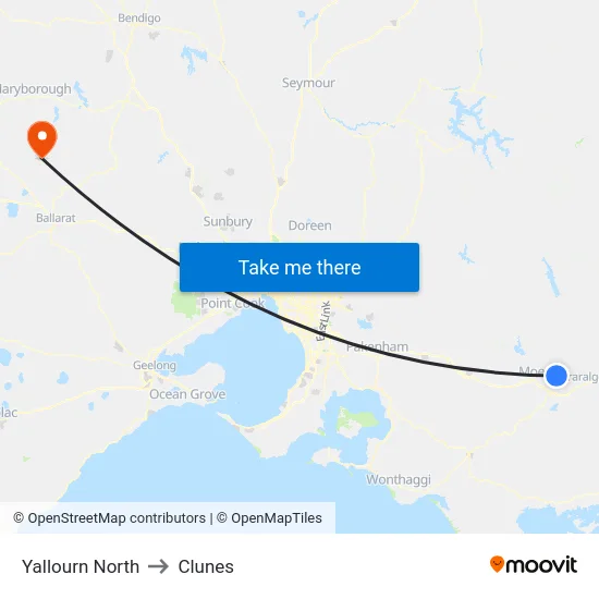 Yallourn North to Clunes map