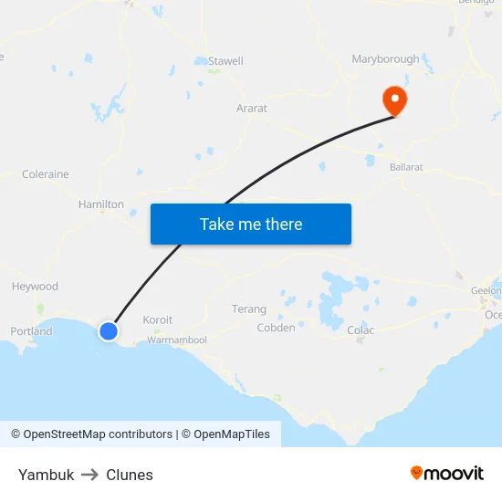 Yambuk to Clunes map
