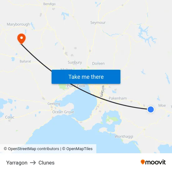 Yarragon to Clunes map