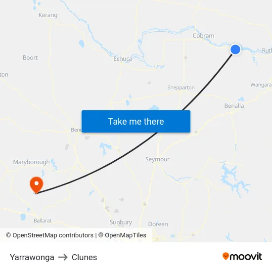 Yarrawonga to Clunes map