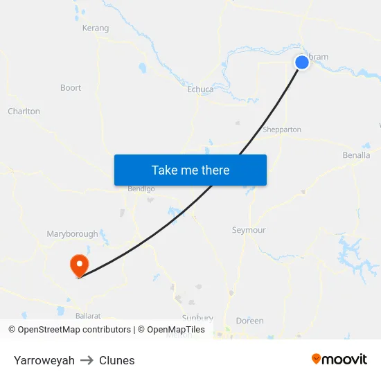 Yarroweyah to Clunes map