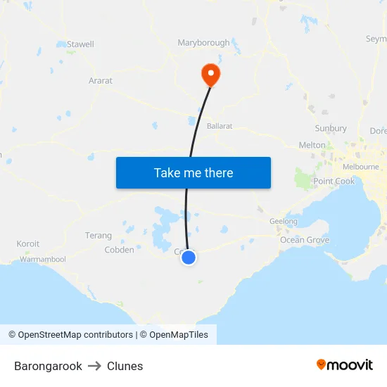 Barongarook to Clunes map