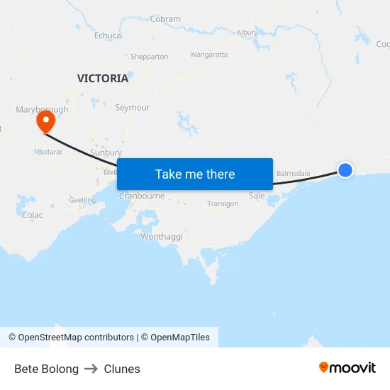 Bete Bolong to Clunes map