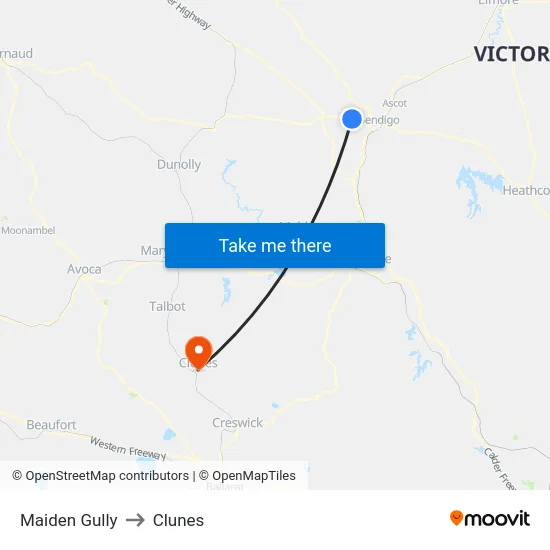 Maiden Gully to Clunes map