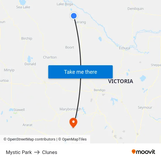 Mystic Park to Clunes map