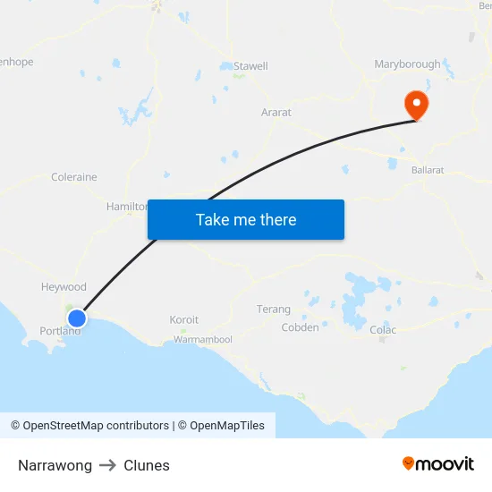 Narrawong to Clunes map