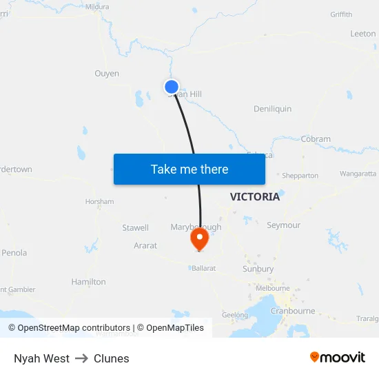 Nyah West to Clunes map