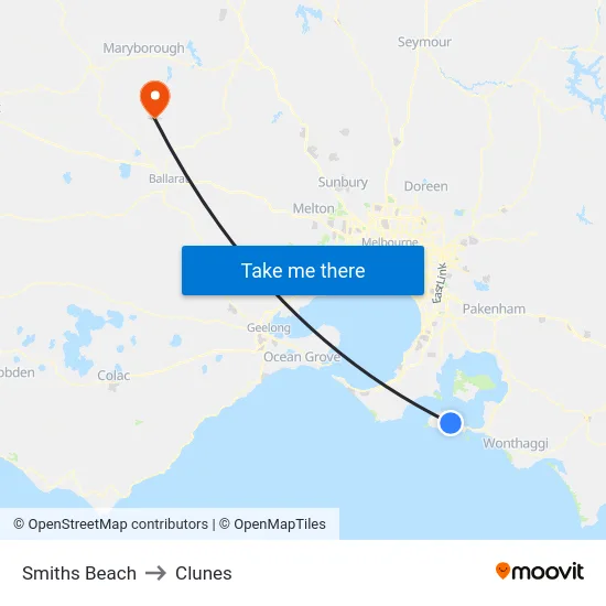 Smiths Beach to Clunes map