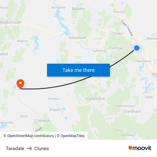 Taradale to Clunes map