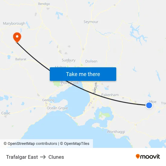 Trafalgar East to Clunes map