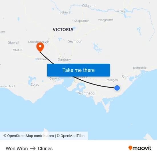 Won Wron to Clunes map