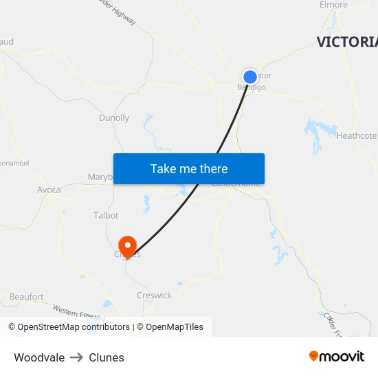 Woodvale to Clunes map